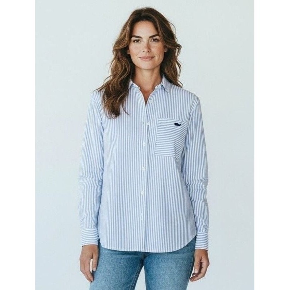 Vineyard Vines Women's Oxford Stripe Shirt Blue & White Sz 10